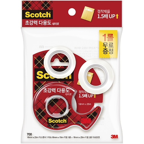 1825D/1815R+1825R 스카치 초강력 다용도 테이프 18mm (디스펜서 1개 + 리필 2개)