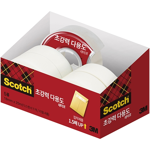 MT-5 스카치 초강력 다용도 테이프 오피스팩 18mm X 25m (테이프 1개 + 리필 4개)