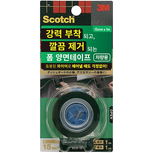 KCD-15 스카치 강력부착 깔끔제거 폼 양면 테이프 15mm X 1m (차량용)