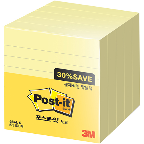 포스트잇 노트 알뜰팩 654-L-5A 라인 (76 X 76mm/5패드)