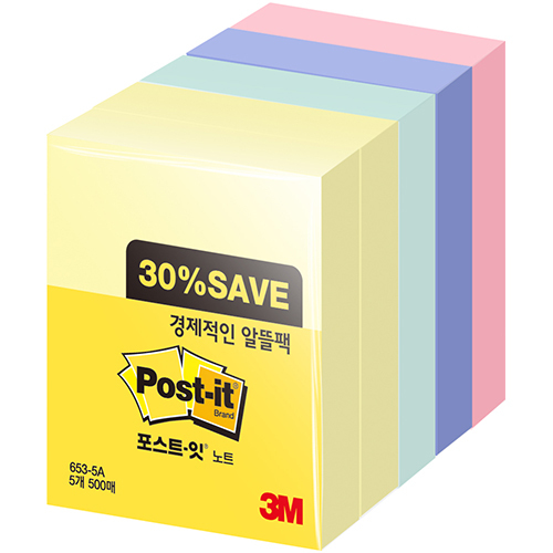 포스트잇 노트 알뜰팩 653-5A (51 X 38mm/5패드)