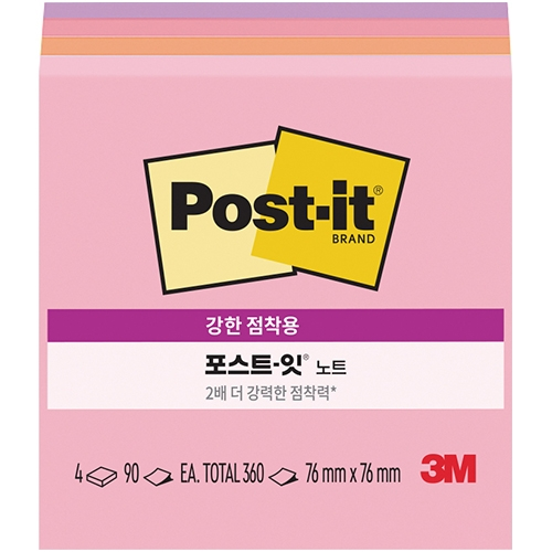 포스트잇 강한점착용 노트 654-4SSFLA (플라밍고)