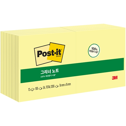 포스트잇 그리너 노트 알뜰팩 654R-12 (76 X 76mm/12패드)