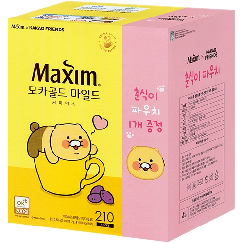 맥심 모카골드 마일드 커피믹스 210T+춘식이 파우치 1개