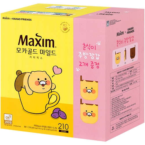 맥심 모카골드 마일드 커피믹스 210T+춘식이 주방장갑 2개